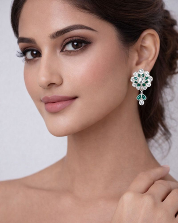 Floral Emerald & Crystal Women's Drop Earrings