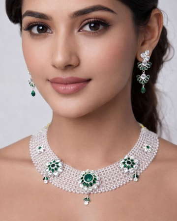 Floral Emerald & Crystal Pearl Women's Choker Necklace