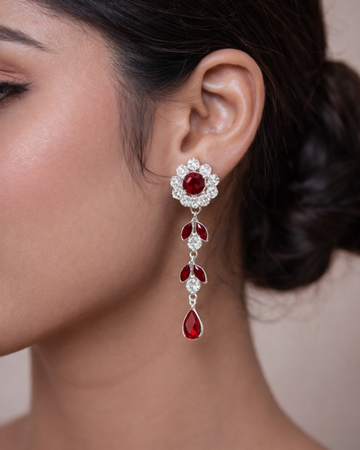 Floral Ruby & Crystal Women's Drop Earrings