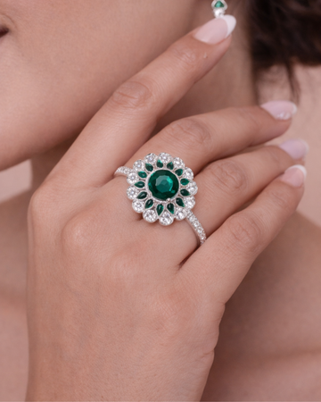 Floral Emerald & Crystal Statement Women's Ring