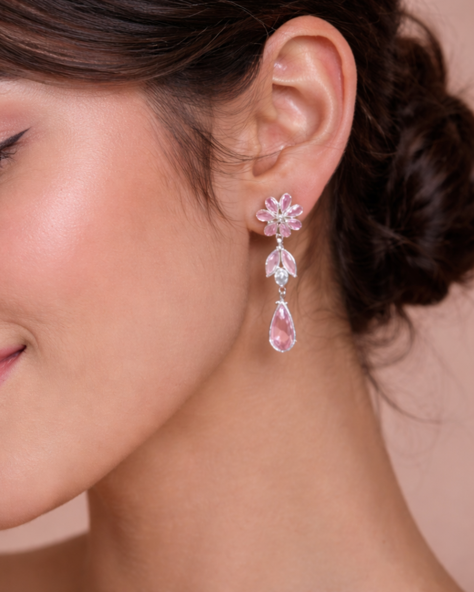 Blush Pink Crystal Floral Women's Drop Earrings